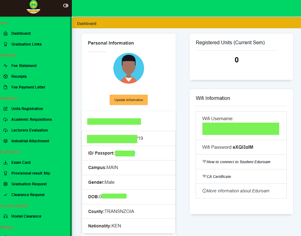 Meru University portal Features