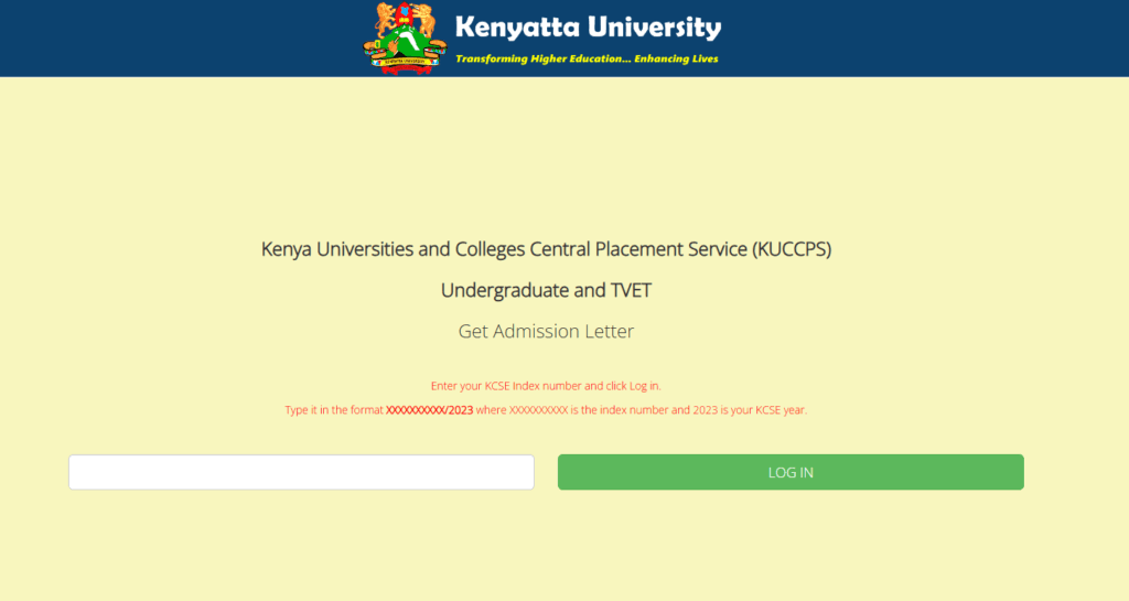 KUCCPS KU admissions letter Portal