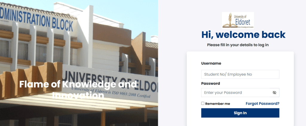 University Of Eldoret Students Portal Login Page