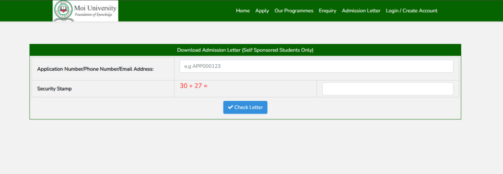 Self Sponsored Portal To Download Admission Letter
