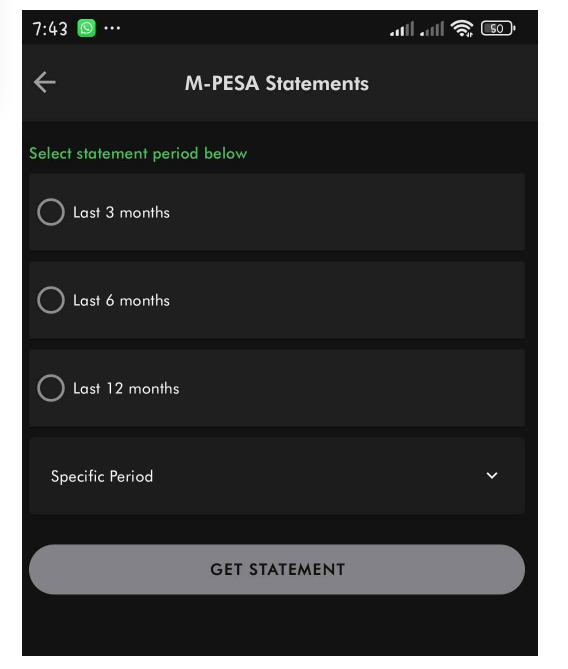 M-Pesa Statement Option on the MySafaricom App