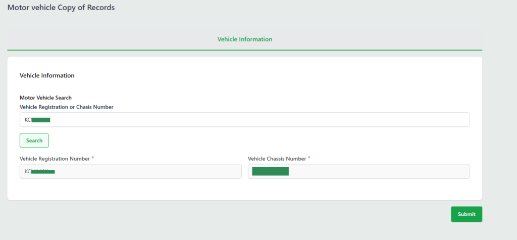 Vehicle information on eCitizen