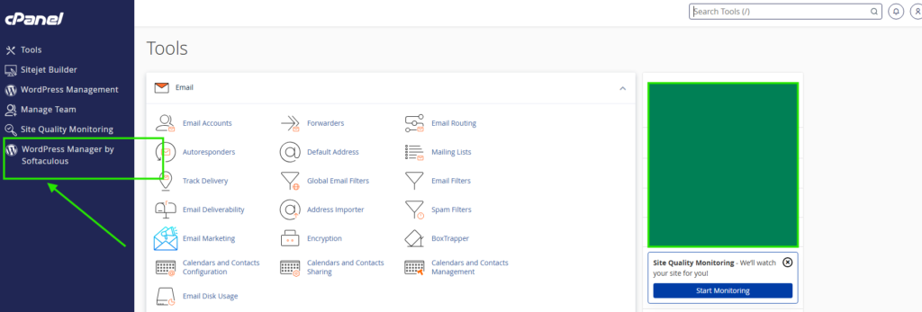 WordPress Installation Showing Cpanel