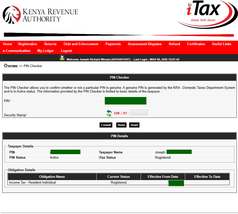 KRA PIN CHECKER TOOL